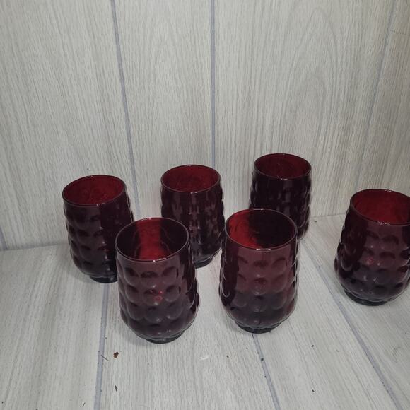 Vtg 70s Red Bubble Glasses Retro Barware Groovy Juice Tumblers Set Of 6 Gothic - Picture 6 of 8